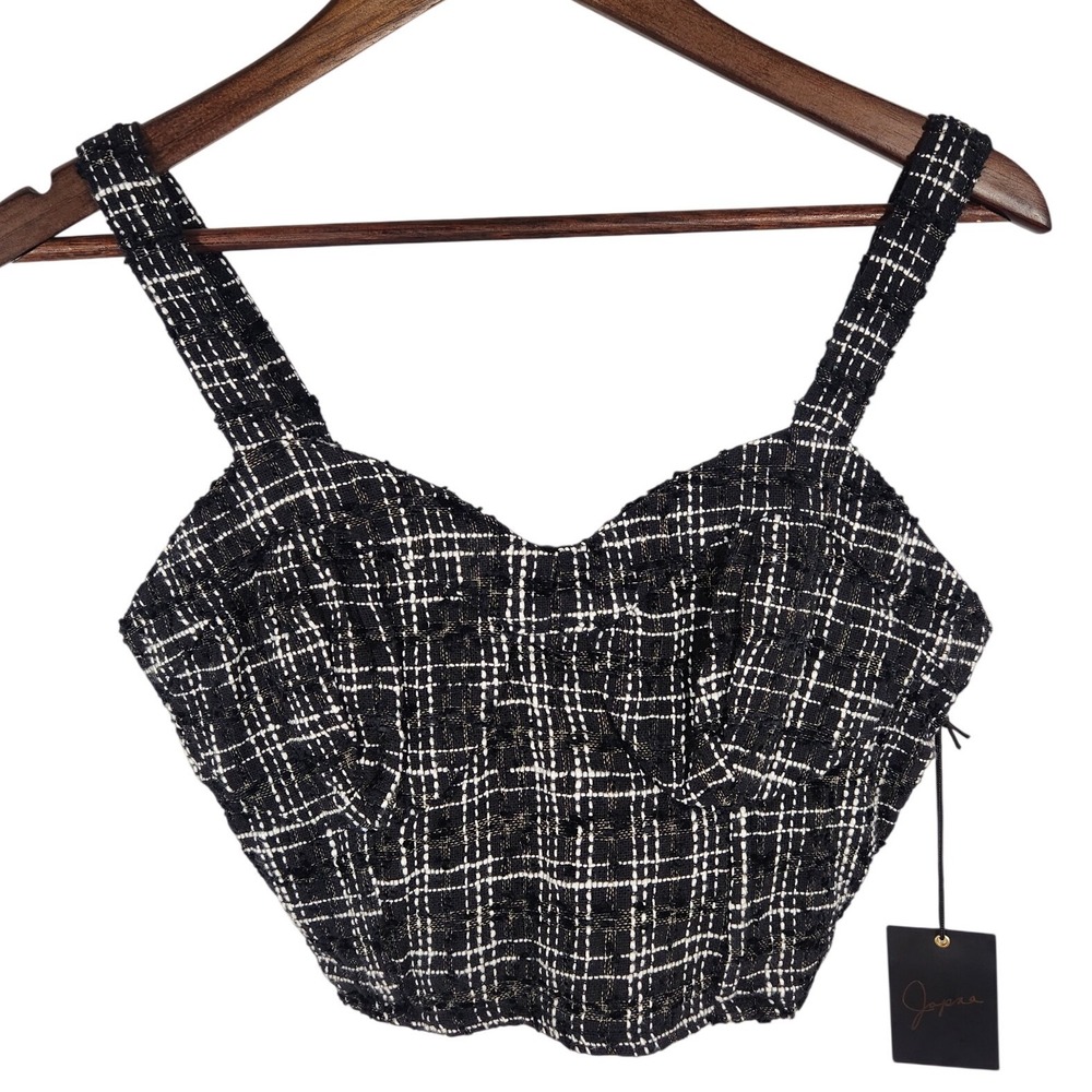 NWT Japna 100% Cotton Black‎ White Tweed Corset Tank Top Size Medium